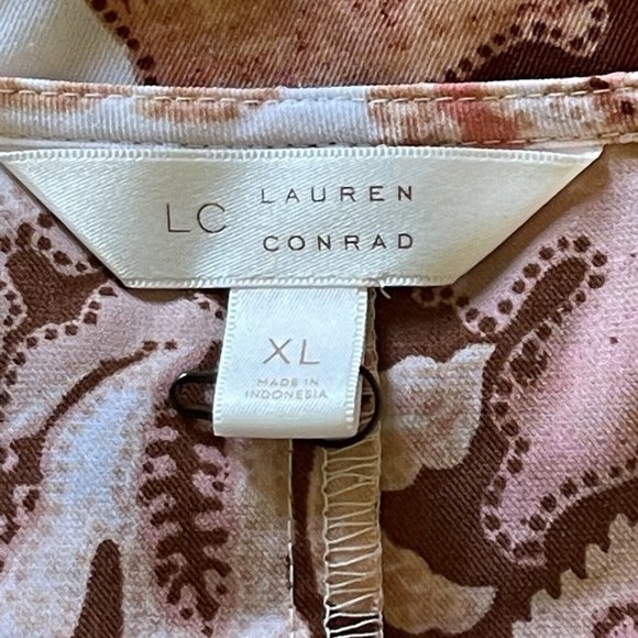 LC Lauren Conrad Blouse White Coral Damask Bow Tie Bell Sleeves Size XL - Picture 10 of 12